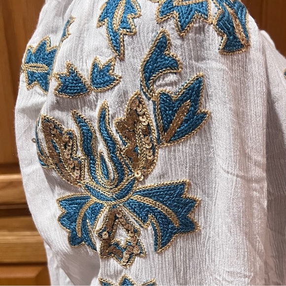Soft Surroundings Botanical Gardens Embroidered Sequins Blouse Marshmallow Large - Picture 10 of 13